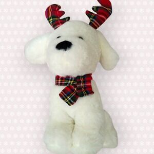 NWT‎ Nanco White Plush Dog Reindeer Christmas Holiday Plush Toy Antlers Scarf